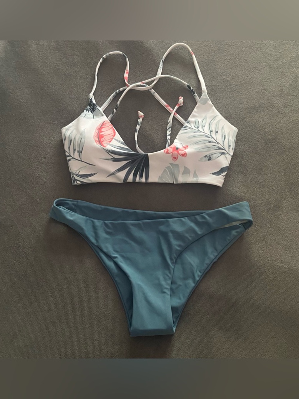SHEIN Floral Strappy Bikini Set - White, Blue, Pink size small